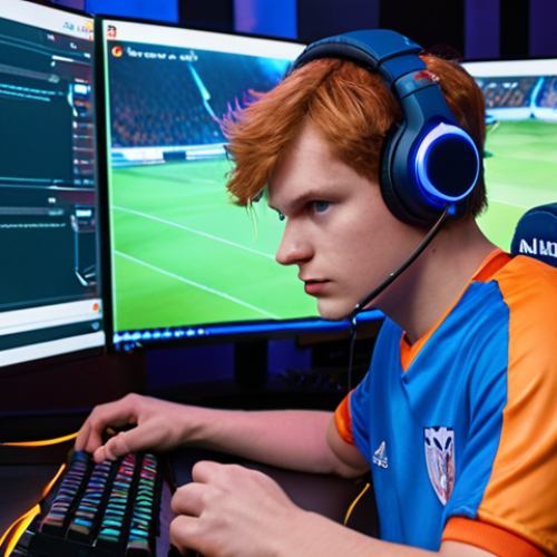 Home 11 **
A League of Legends player intensely focused on their monitor, illuminated by the game's glow. In the background, subtle hints of AI bot training: perhaps a data overlay or a simplified map showcasing bot movements. The player is wearing a gaming headset and a Dutch national team jersey, subtly blending the competitive spirit of LoL with Dutch pride. Capture the determination and analytical focus of a player using AI tools to improve.
**